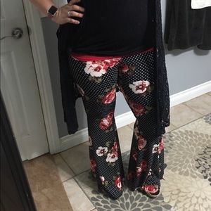 Black with roses and polka dots bell bottoms